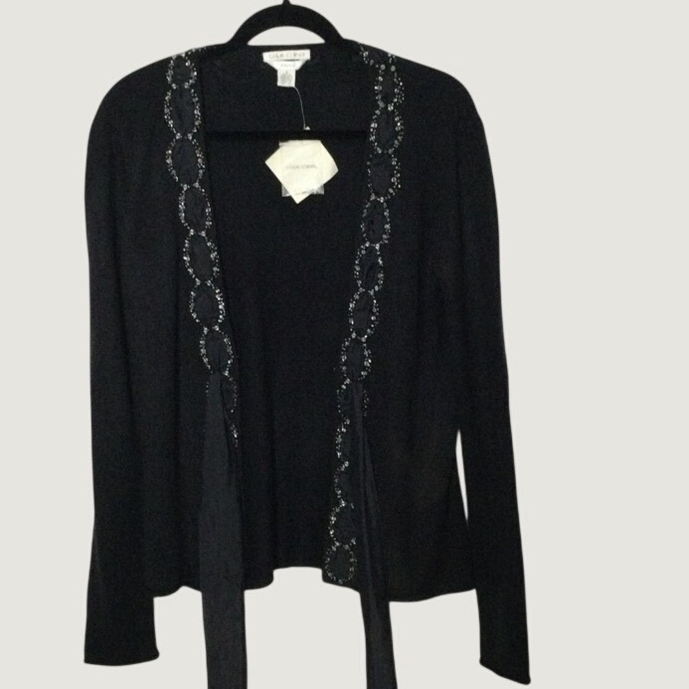 Casual Corner Vintage Womens Black Beaded  Cardigan Sweater Size M Y2K Retro NEW